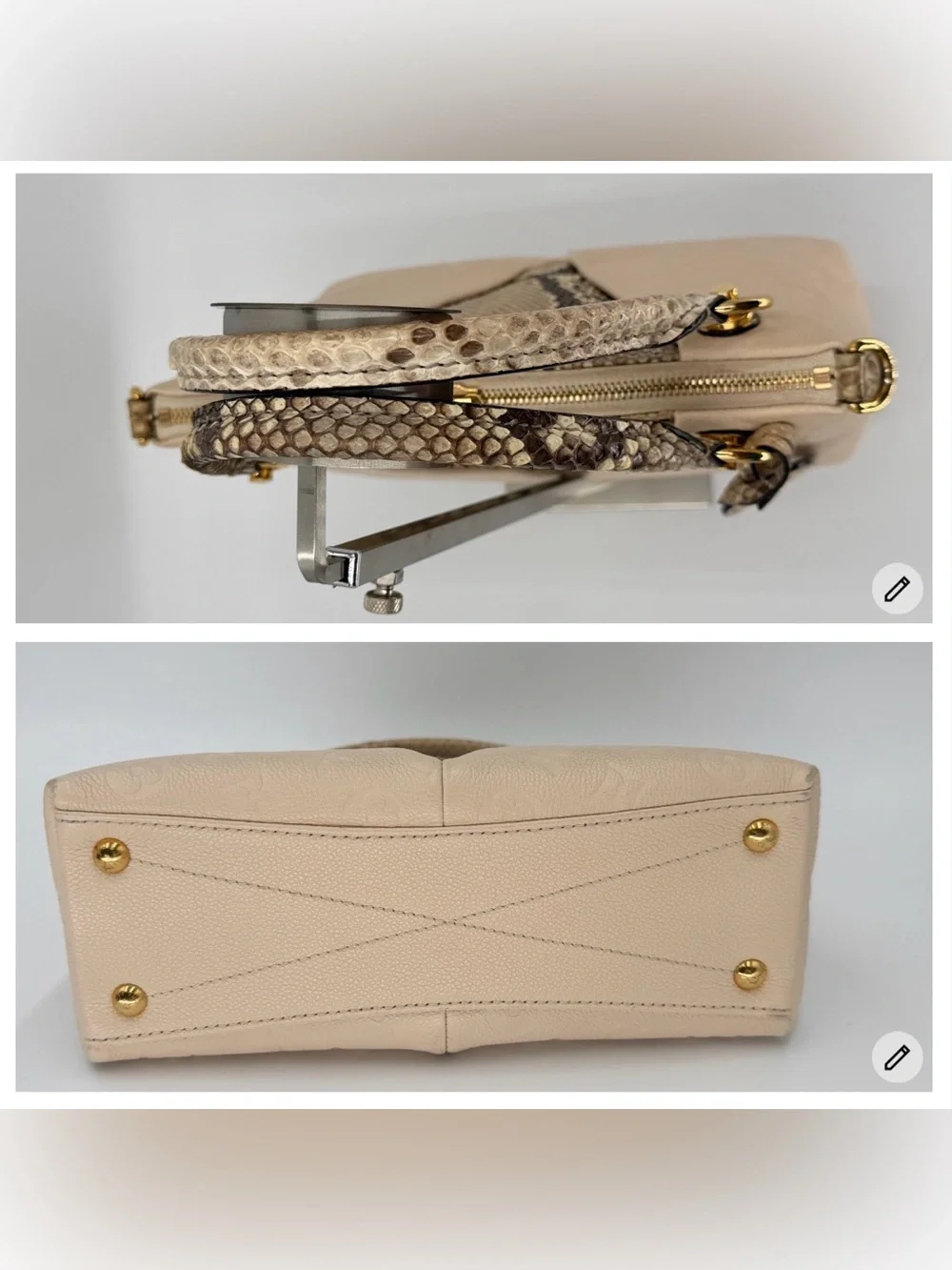 😍Louis Vuitton Exotics V Tote BB Cream Empriente Leather Two Way Bag with Python